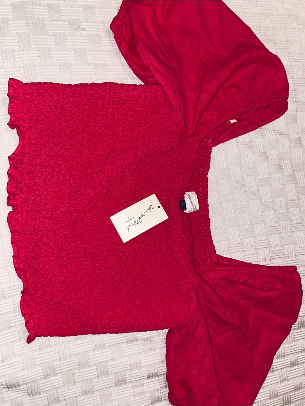 Universal threads Hot Pink Smocked Puff-Sleeve Crop Top size large